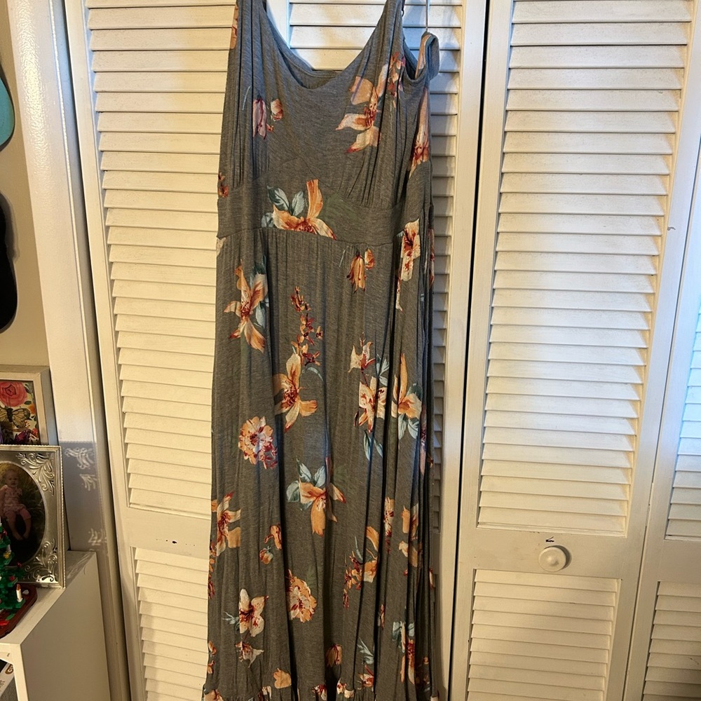 Torrid Floral Maxi Dress - Gray and Orange
